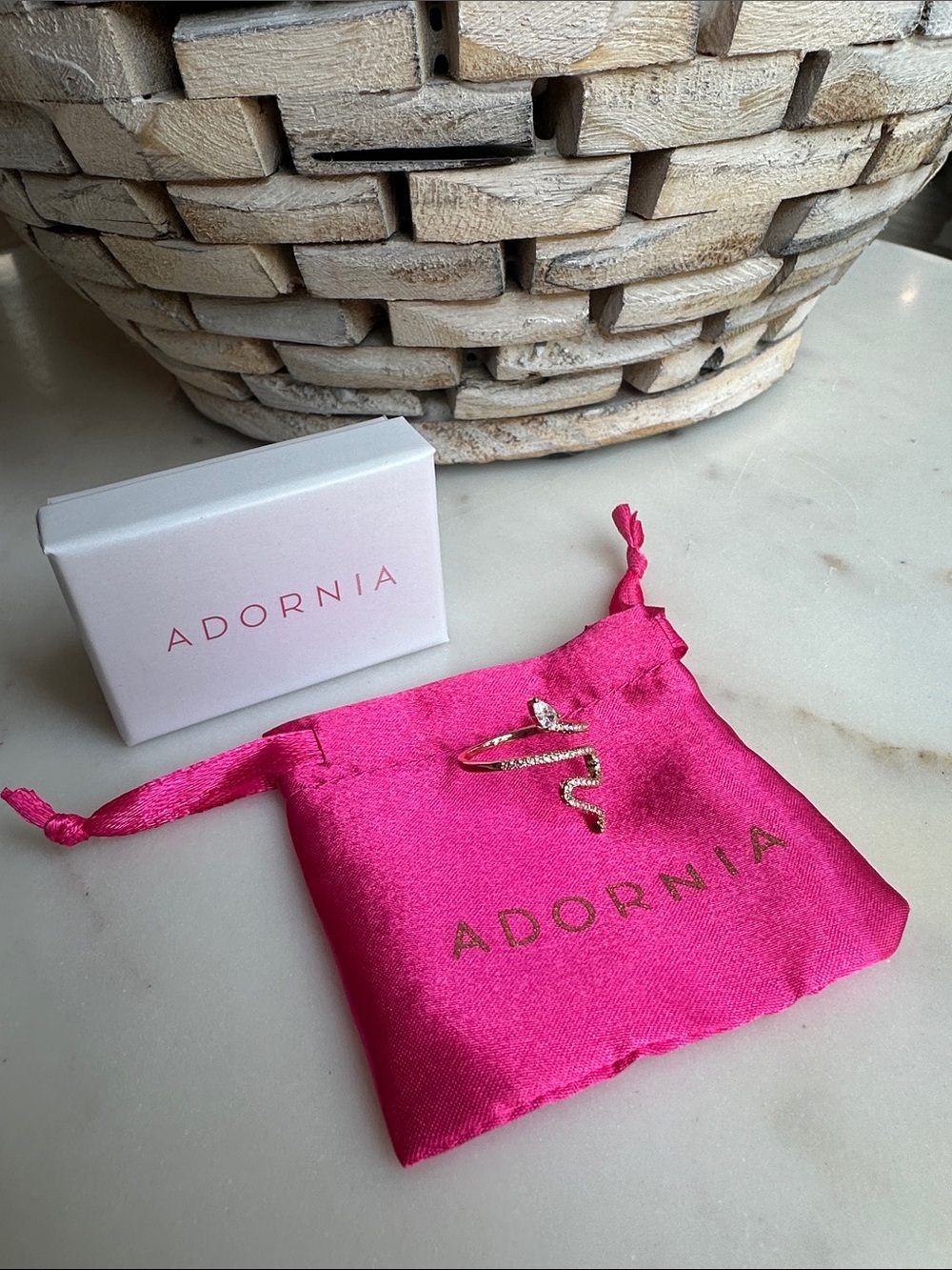 Adornia 14k gold plated Gold Snake Ring with Pink Satin Pouch